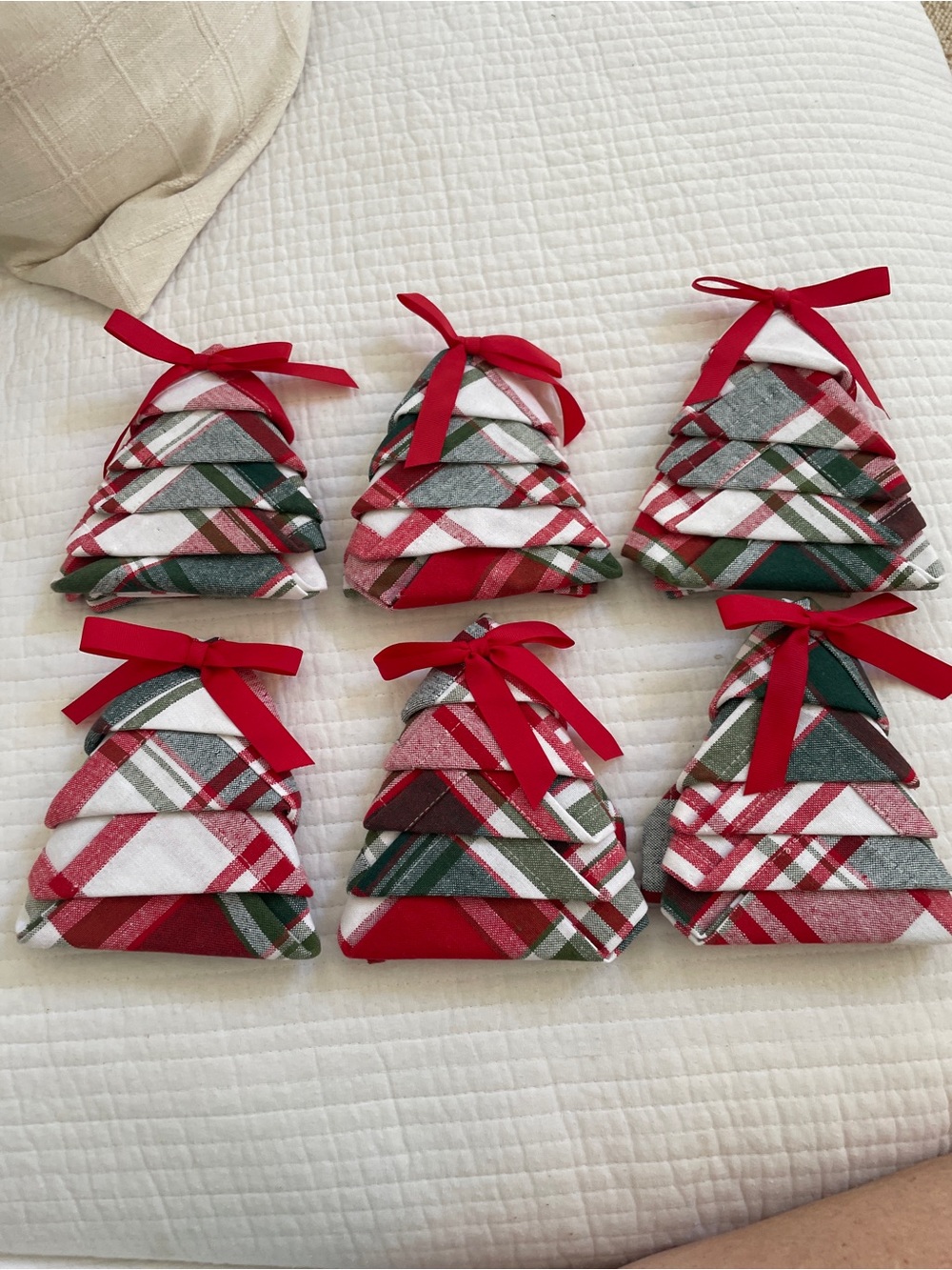 Plaid Holiday Fabric Tree Ornament - Red, Green & White